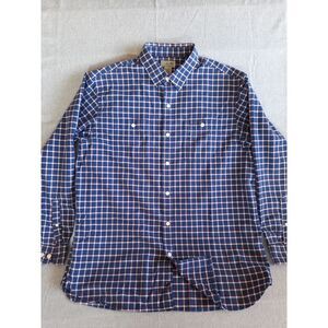 L. L. Bean Men's Large Pure Cotton‎ Blue Plaid Longsleeve Button-Down Shirt